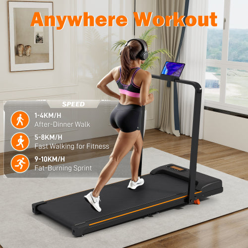 Folding Treadmill With Handrail & Adjustable Incline