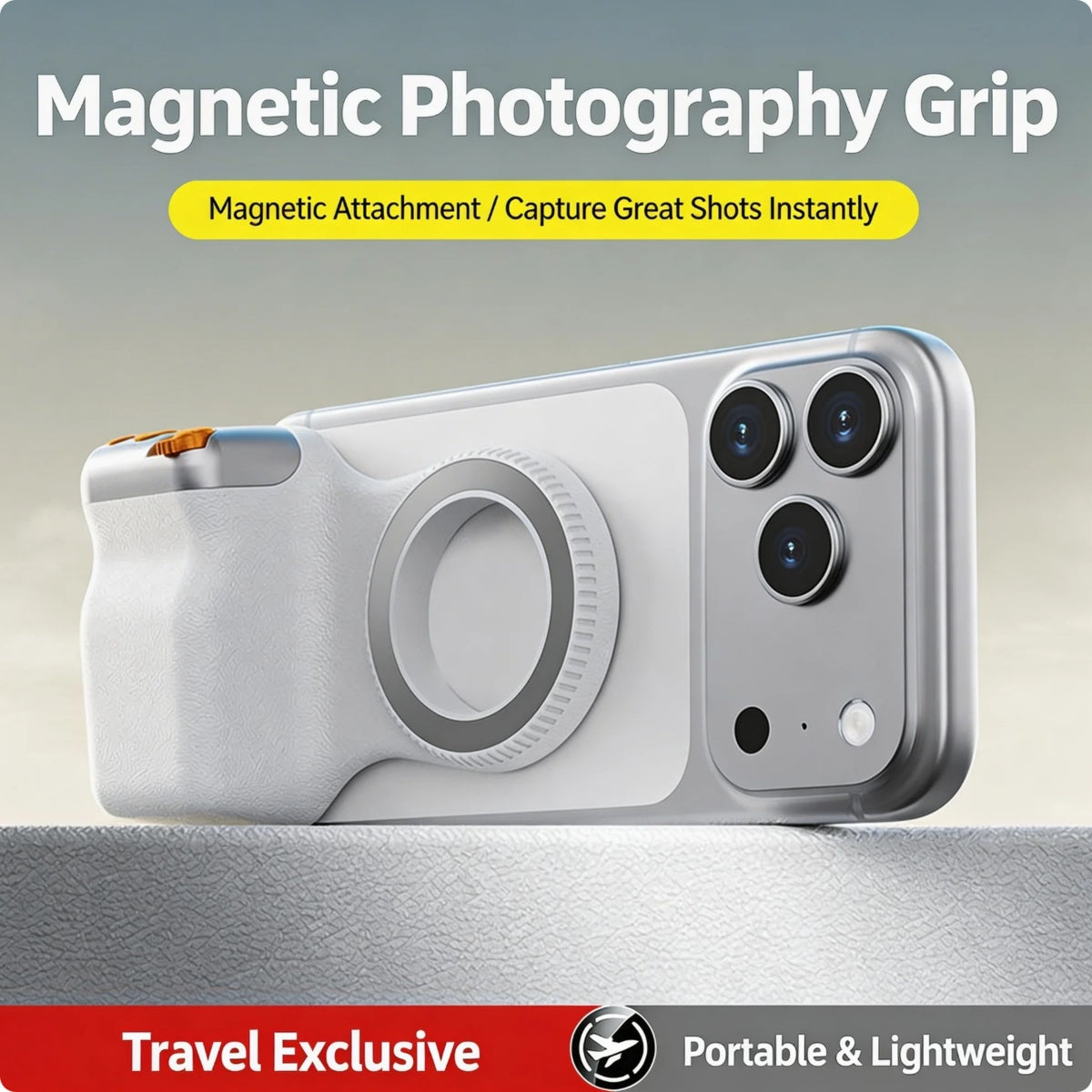 Magnetic Camera Grip Stabilizer With Wireless Remote, Ergonomic Anti-Shake Phone Handle Compatible With MagSafe, Zoom Control Portrait Landscape Switching, 109g Lightweight