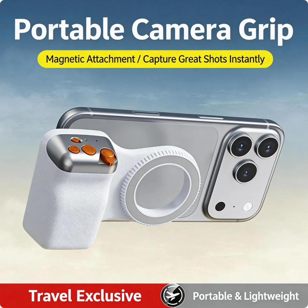 Magnetic Camera Grip Stabilizer With Wireless Remote, Ergonomic Anti-Shake Phone Handle Compatible With MagSafe, Zoom Control Portrait Landscape Switching, 109g Lightweight