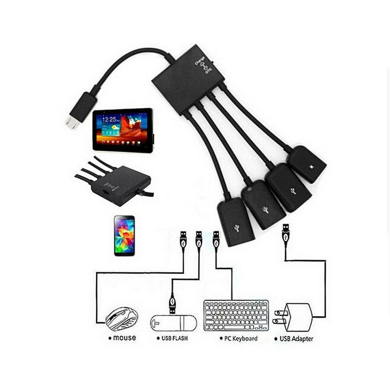 Micro USB OTG One Support Four-band Charging Mobile Phone External Mouse Multi-port Adapter